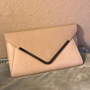 Beige Aldo envelope clutch with chain metal strap
